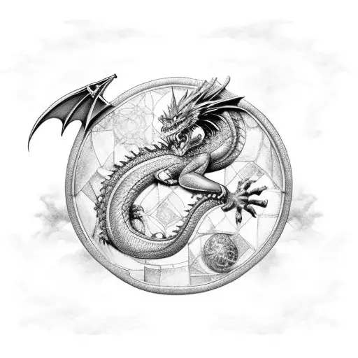 dragon steampunk avec des canon sur les épaules et un château sur le dos tattoo design idea