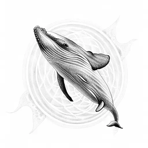 A majestic whale diving into a swirling vortex tattoo design idea