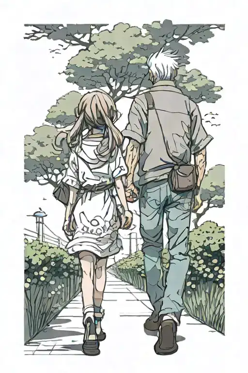 granddaughter and grandfather walking away tattoo design idea