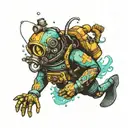 commercial diver underwater tattoo design idea