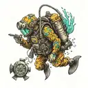 commercial diver underwater tattoo design idea