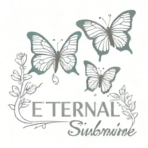 simple butterflies surrounding the words "eternal sunshine"  tattoo design idea