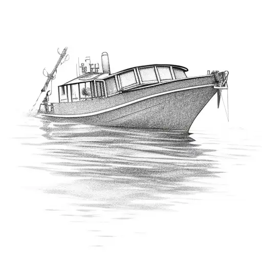 a boat facing forward with different reflection in the water tattoo design idea