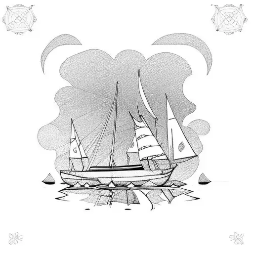 a boat facing forward with different reflection in the water tattoo design idea