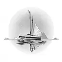 a boat facing forward with different reflection in the water tattoo design idea