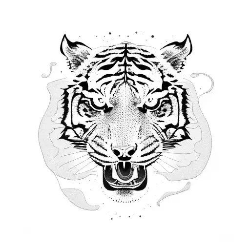tiger in fire and aquarius zodiac tattoo design idea