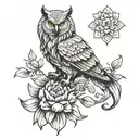 hybrid between a lion an owl a manual scale and a lotus  tattoo design idea