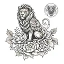 hybrid between a lion an owl a manual scale and a lotus  tattoo design idea