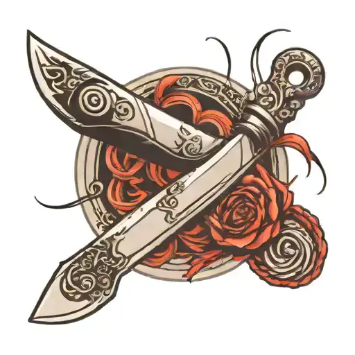 A chef's knife intertwined with a spool of thread, symbolizing the client's passion for both cooking and fashion tattoo design idea