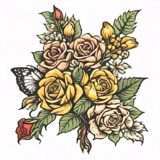 A bouquet of flowers with each flower representing a special person in your life - one for your mother, one for your husband, and one for yourself tattoo design idea