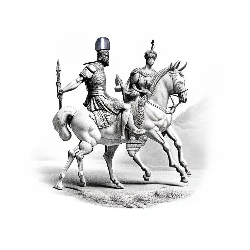 marcus Aurelius with Roman soldier on horse below tattoo design idea