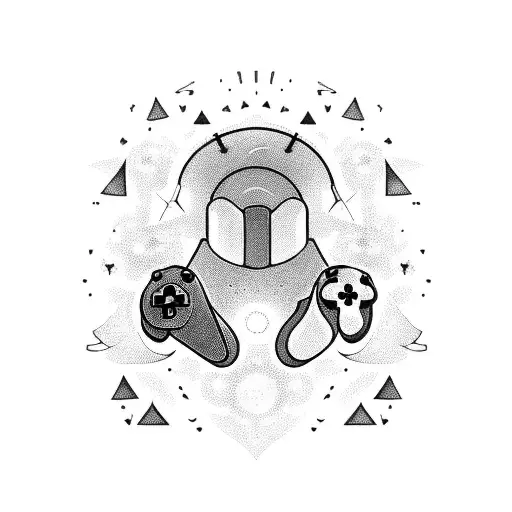 A gamer holding a controller while floating in a nebula tattoo design idea