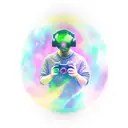 A gamer holding a controller while floating in a nebula tattoo design idea
