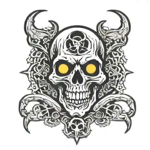 biohazard logo combined skull open mouth open tattoo design idea