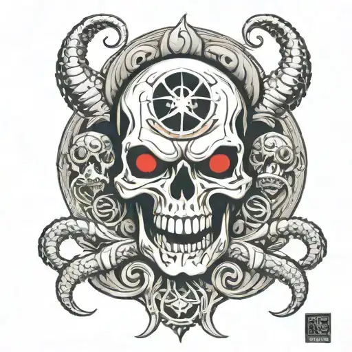 biohazard logo combined skull with mouth open tattoo design idea
