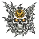 biohazard logo combined skull open mouth open tattoo design idea