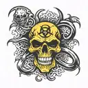 biohazard logo combined skull open mouth open tattoo design idea