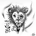 Hakuna Matata with a lion cub wandering in the wild nature, sun, water, sand, ve tattoo design idea
