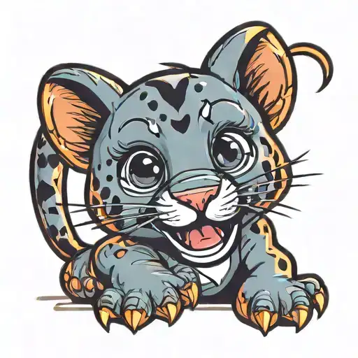 cute happy baby panther tattoo design idea