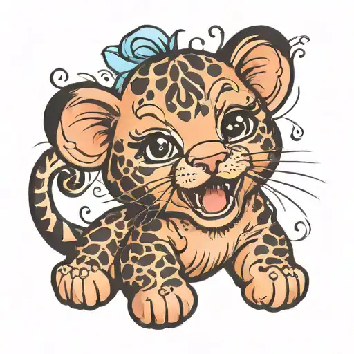 cute happy baby panther tattoo design idea