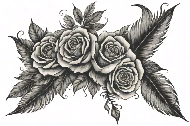 roses, violets, sunflowers, with subtle feathers falling tattoo design idea