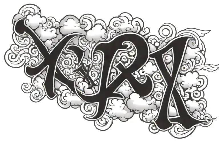 the word "XII" with clouds under it for shading tattoo design idea