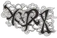 the word "XII" with clouds under it for shading tattoo design idea