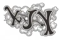 the word "XII" with clouds under it for shading tattoo design idea