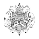 A minimalist tattoo of a black cat with a third eye, representing the mystical and intuitive side of psychology tattoo design idea