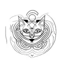 A minimalist tattoo of a black cat with a third eye, representing the mystical and intuitive side of psychology tattoo design idea