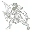 A minimalist design of Tyr, the god of war and justice, holding his sword and shield tattoo design idea