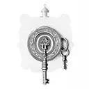 An intricate key and lock, with the key entering the lock quietly, symbolizing the idea that forgiveness can often be a  tattoo design idea