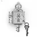 An intricate key and lock, with the key entering the lock quietly, symbolizing the idea that forgiveness can often be a  tattoo design idea