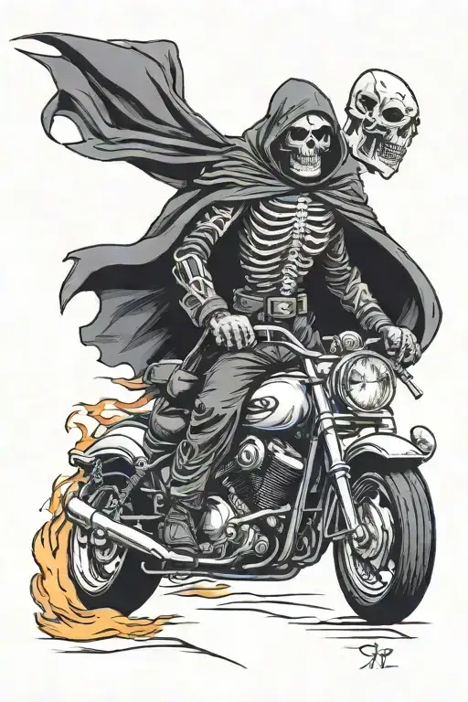 cop chasing grim reaper on motorcycle speeding tattoo design idea