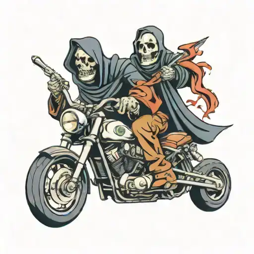 cop chasing grim reaper on motorcycle speeding tattoo design idea
