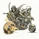 cop chasing grim reaper on motorcycle speeding tattoo design idea