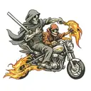 cop chasing grim reaper on motorcycle speeding tattoo design idea