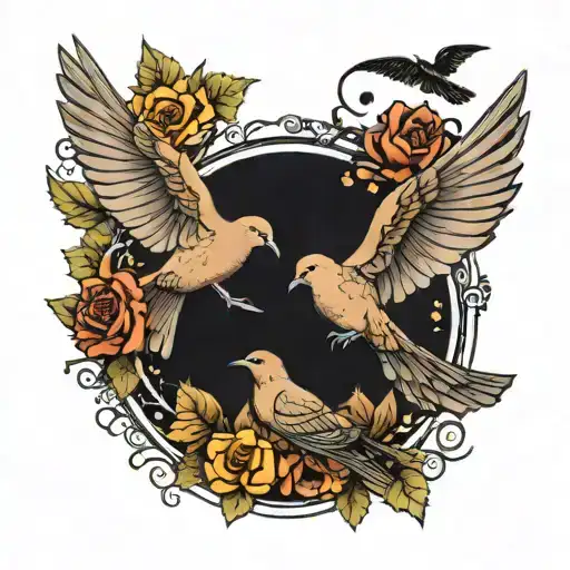 mourning dove and little brown bat flying together  tattoo design idea