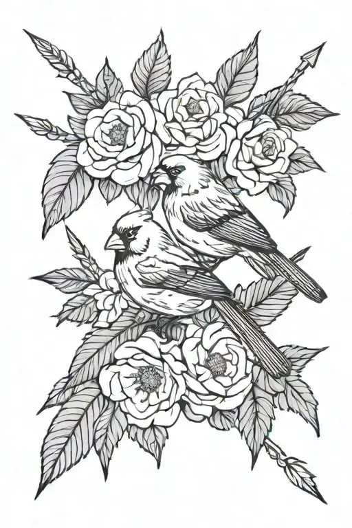 Cherokee roses red cardinals and arrows  tattoo design idea