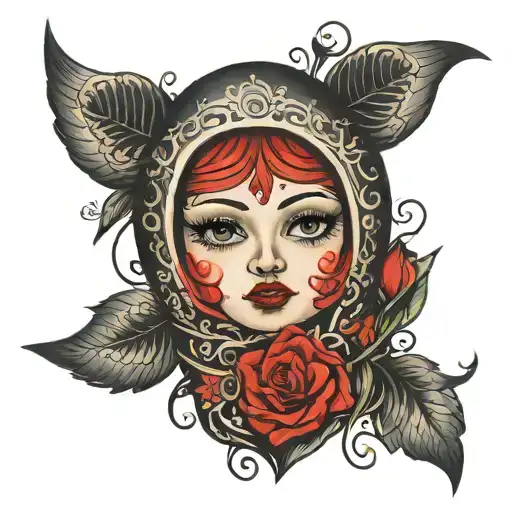 Tattoo matryoshka with red gag in mouth bdsm tattoo design idea