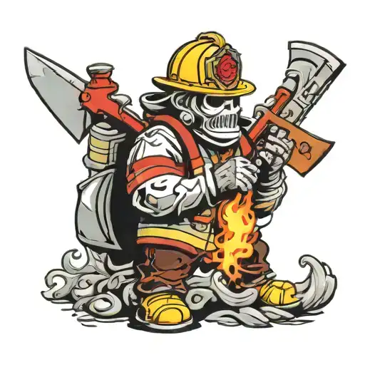 classic ghost who is a firefighter with a helmet holding an ax tattoo design idea
