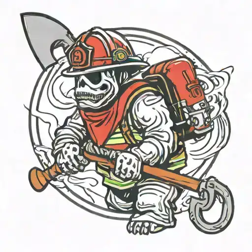 Classic ghost firefighter with helmet holding an axe tattoo design idea
