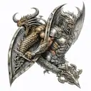 Dagger with dragon wrapped around it, & a strong spartan holding a shield & sword who is back-to-back w/guardian angel tattoo design idea