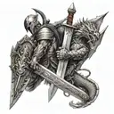 Dagger with dragon wrapped around it, & a strong spartan holding a shield & sword who is back-to-back w/guardian angel tattoo design idea