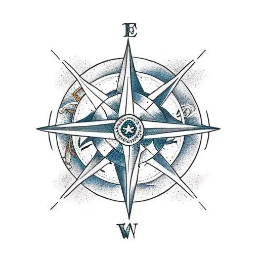 pirate ship, compass, ocean tattoo design idea