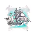 pirate ship, compass, ocean tattoo design idea