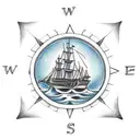 pirate ship, compass, ocean tattoo design idea