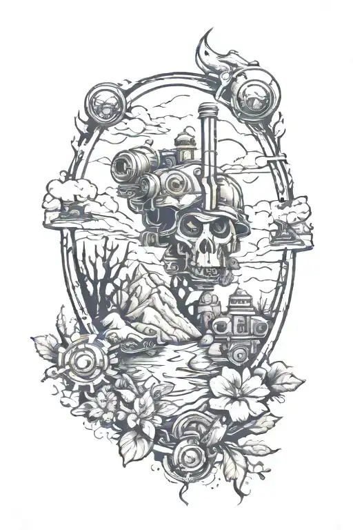 fallout and nature scene tattoo design idea