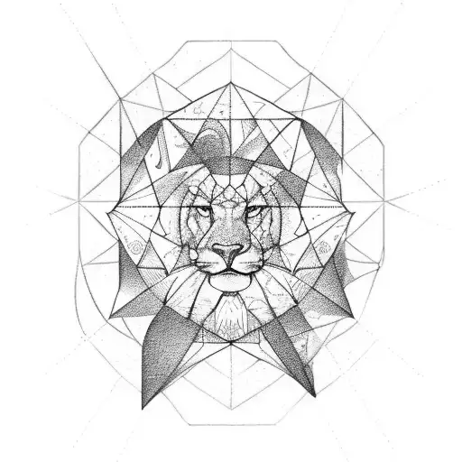 Leo zodiac sign with geometric lines tattoo design idea