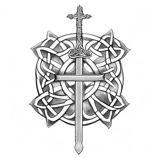 sword, celtic knot, celtic cross. tattoo design idea